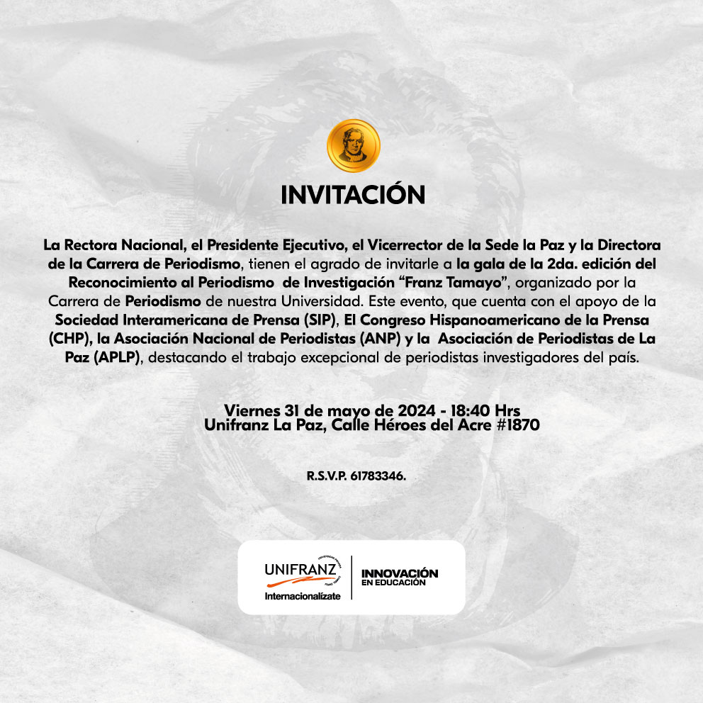 Invitación - Reconocimiento al Periodismo de Investigación 'Franz Tamayo'